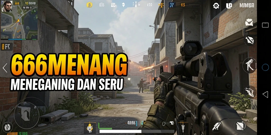 Screenshot utama menampilkan aksi intens dalam gameplay FPS.