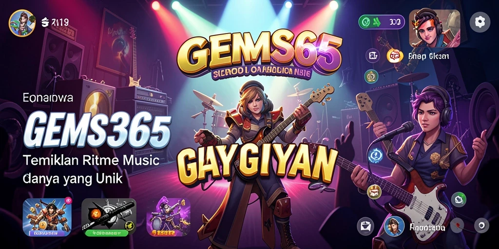 Tampilan aksi permainan GEMS365 dengan berbagai lagu dan tantangan.