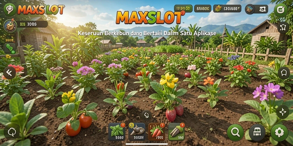 Screenshot gameplay <strong>MAXSLOT</strong> menampilkan keindahan lahan pertanian yang dikelola dengan baik.