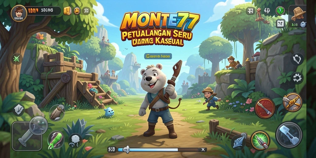 Tampilan gameplay MONTE77 yang ceria dan penuh aksi.