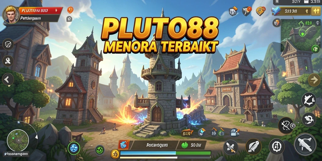 Screenshot gameplay PLUTO88 menampilkan menara yang siap tempur.