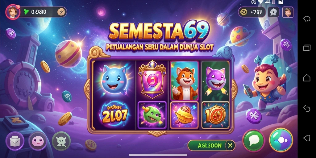 Screenshot gameplay SEMESTA69 menampilkan mesin Slot yang berwarna-warni dan menarik.