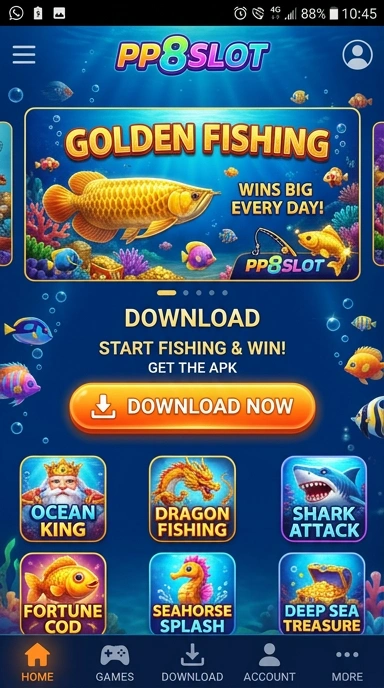 Tampilan aplikasi pp8slot di perangkat Android.